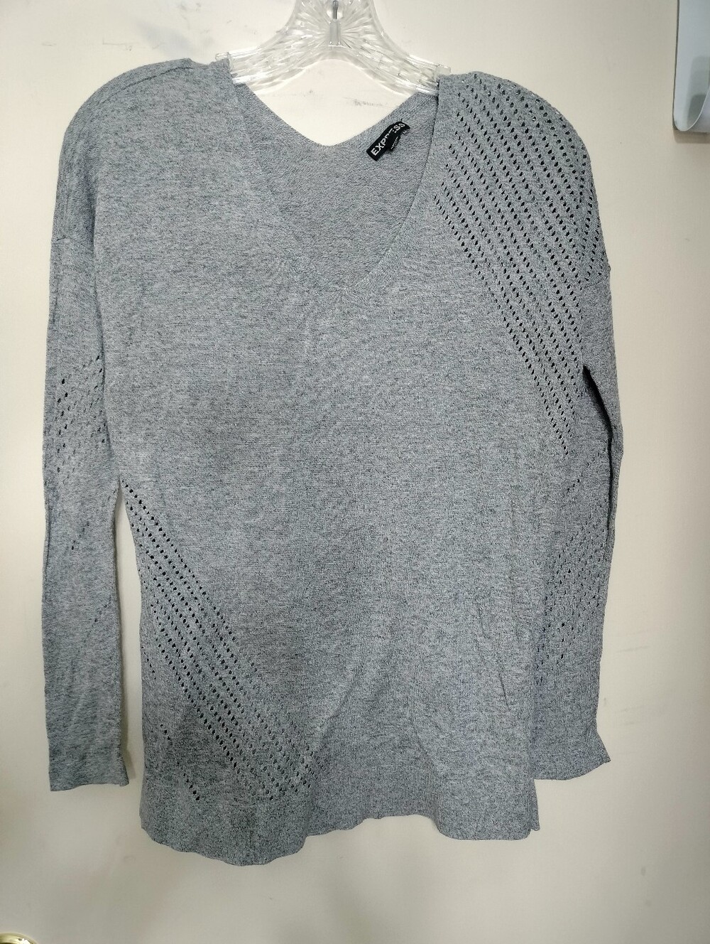 Grey V-Neck Lightweight Knit Sweater Express